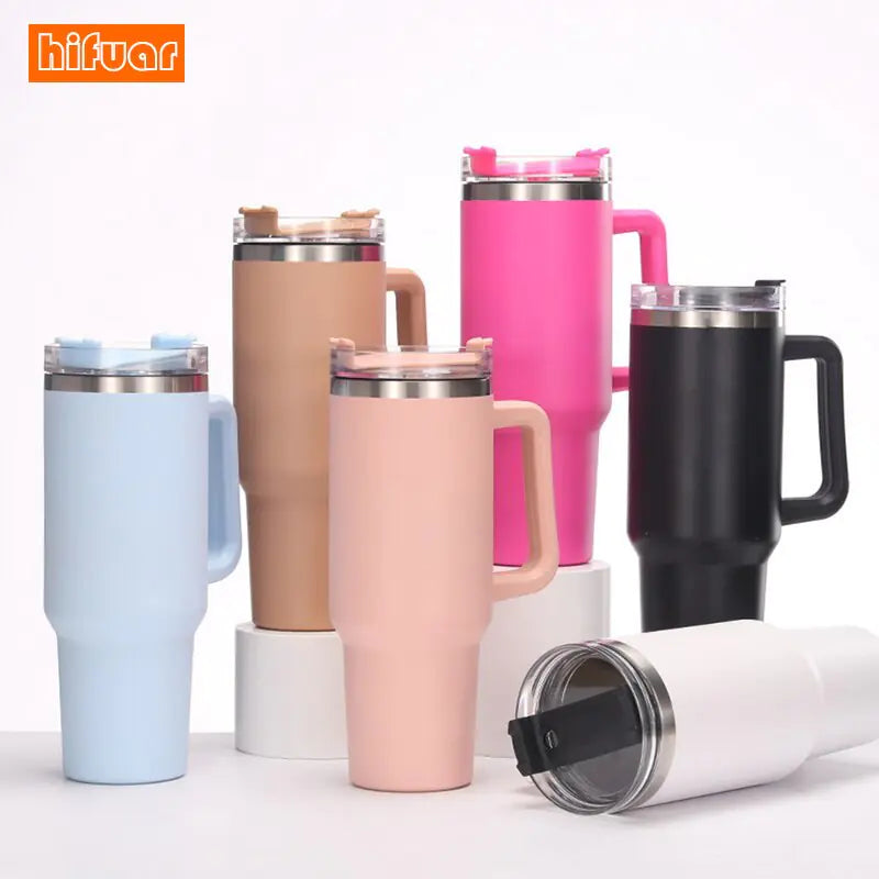 Stainless Steel Insulated Coffee Thermos with Handle and Straw