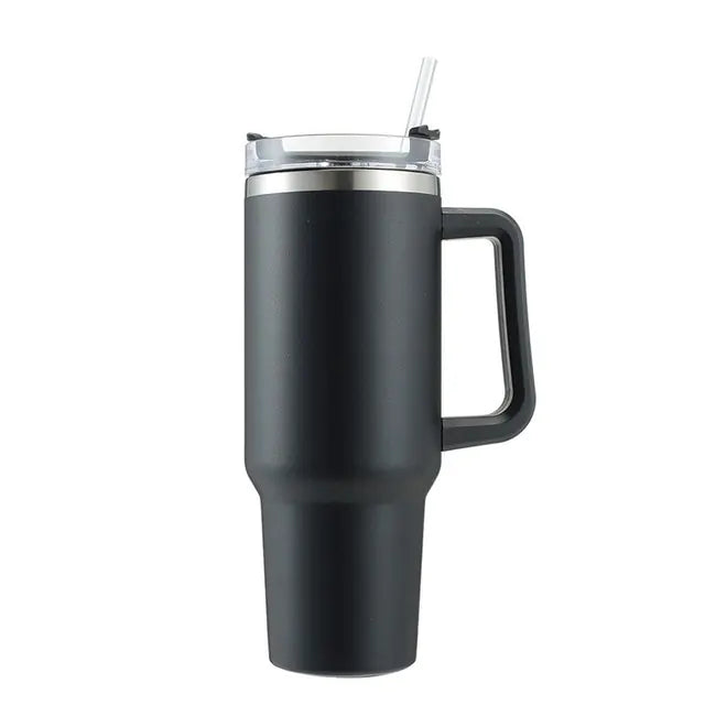 Stainless Steel Insulated Coffee Thermos with Handle and Straw